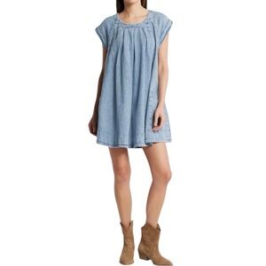 Free People Marcel Pleated Denim Mini Dress
